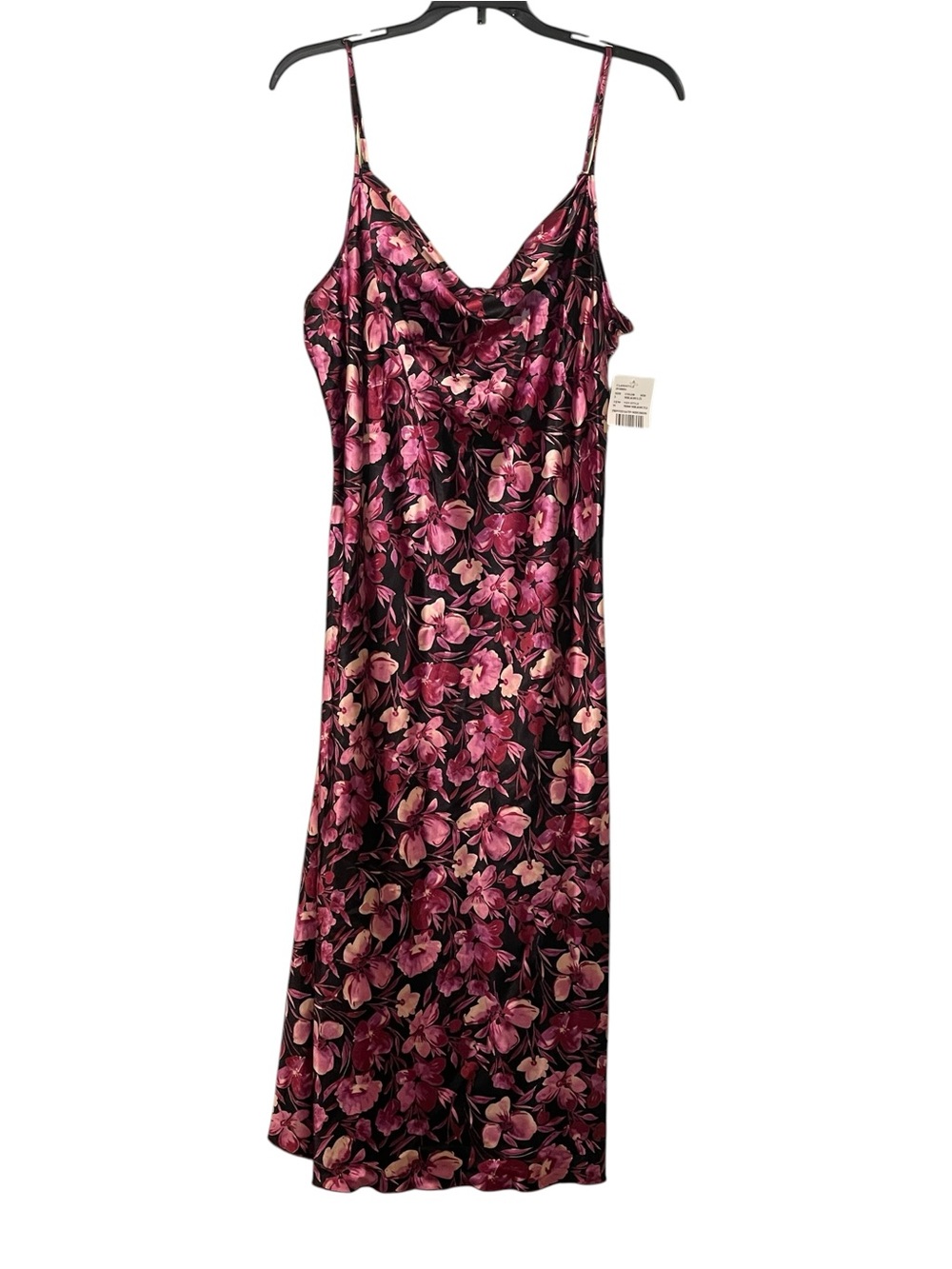 NWT- Bebe by Davids Bridal floral satin slip dress w/cowl necklines Size large - Picture 6 of 10